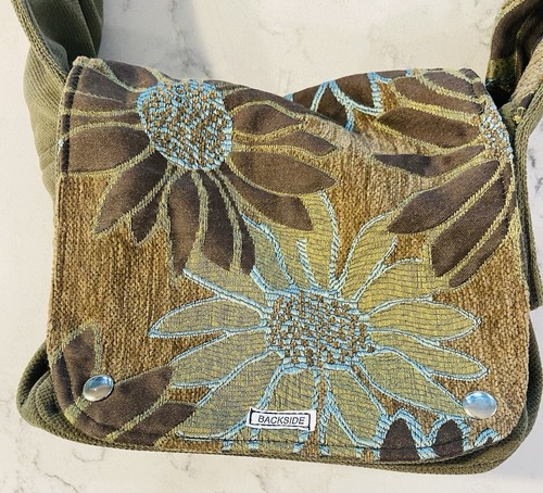 BACKSIDE Green Flowerered Crossbody Travel Messenger Outdoor Hiking Bag Purse - Picture 2 of 13