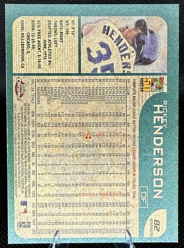 2001 Topps Chrome #82 Rickey Henderson Refractor Seattle Mariners SP - Picture 2 of 2