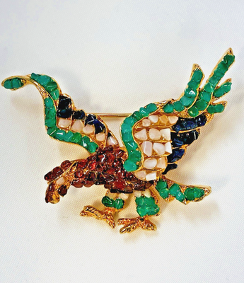 #ad Rare Vintage Kramer of New York Stone Encrusted Screaming Eagle Brooch $135.50