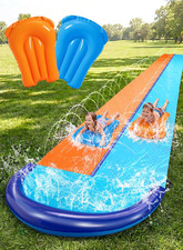 32.5FT Double Water Slides, Heavy Duty Lawn Slide with Sprinkler and 2 Inflatabl
