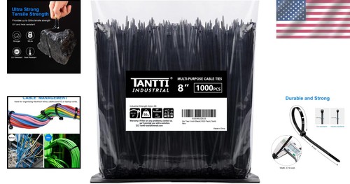 Paquete de 1000 corbatas negras con cremallera - Resistencia a la tracción de 50 lb de alta resistencia para interiores/exteriores - Imagen 2 de 10