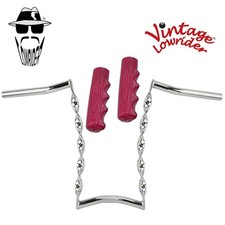 Vintage Lowrider Twisted 15" 22.2 Handlebar Chrome 212 120mm Grips Sparkle/Red