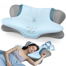 Cervical Neck Pillow for Pain Relief - Ergonomic Side Sleeper Blue