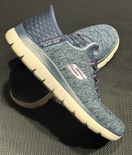 Skechers Gr. 7 Damen Blau Memory Foam Slipper Wanderschuhe Sneaker