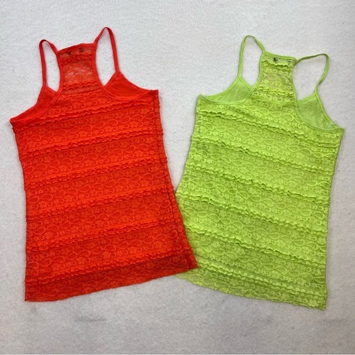 Y2K Wet Seal Neon Lace Cami Set of 2 Tops Size Large - Picture 6 of 6