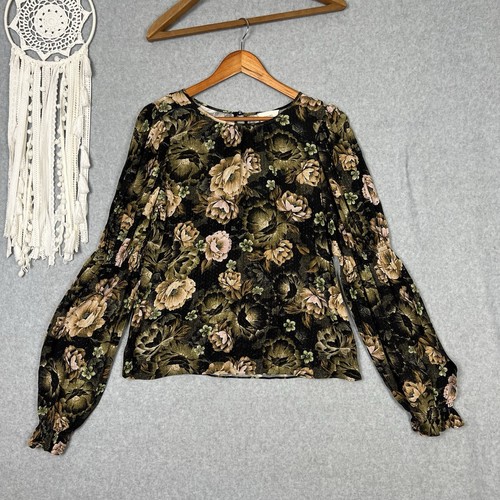 Kachel Top Blouse Womens 8 Moody Floral Long Sleeves Viscose Fairycore Whimsy - Bild 5 von 14