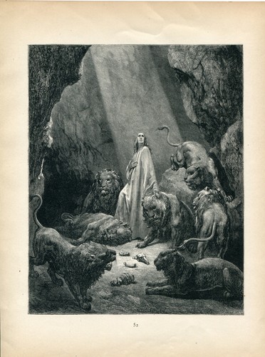 Gustave Dore DANIELE NELLA TANA DEI LEONI antica stampa arte biblica 1890 incisione - Foto 4 di 4