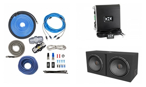 JBL STAGE1200D Dual 12" Ported Subwoofer Enclosure w/ Mono Amplifier + 4 AWG Kit - Picture 1 of 23