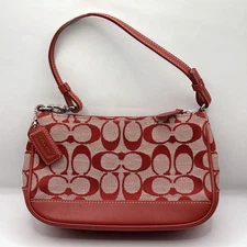 COACH Signature Demi Mini Pouch Shoulder Bag Canvas Leather Red 6094