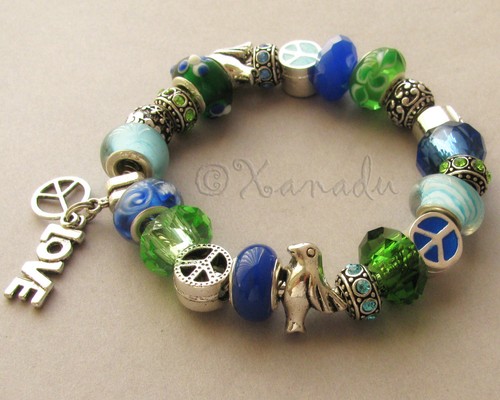 Peace And Love On Earth - Bettelarmband blau grün türkis europäischer Stil - Bild 3 von 12