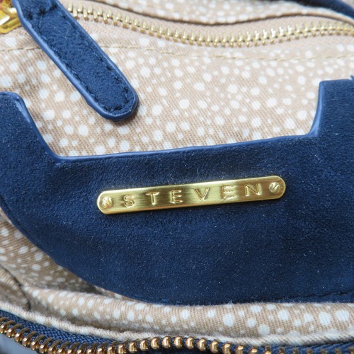 STEVEN By Steve Madden Blue Black Woven Tassel Sling Crossbody Bag Purse - Picture 3 of 13