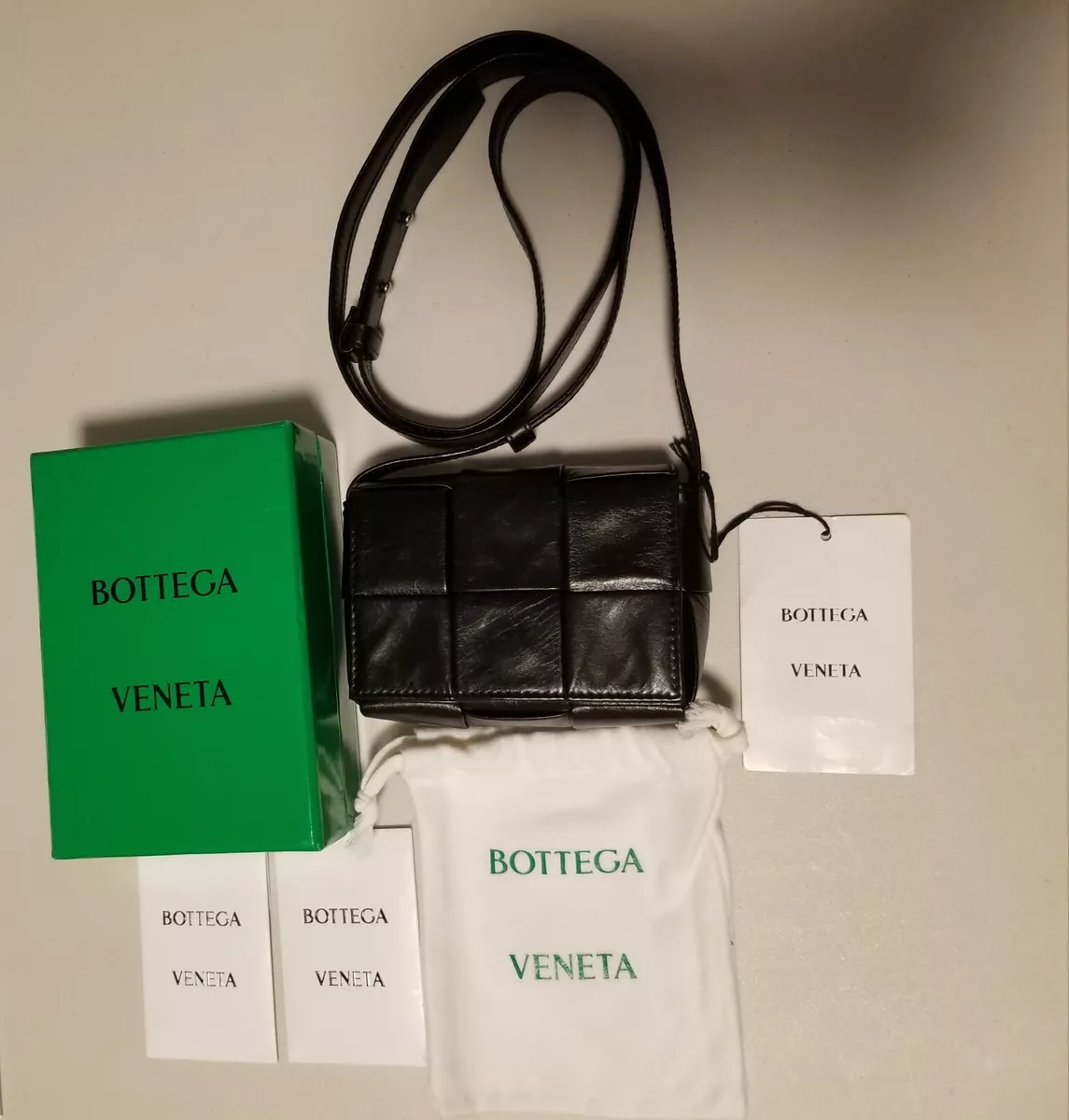 Authentic Bottega Veneta Black Candy Cassette Mini Leather Crossbody Bag  W/tag