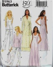 Butterick Sewing Pattern Misses Nightgown Robe Pajamas Top Pants You Pick