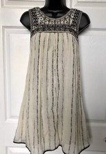Women’s Free People Cream Black Boho Beaded Stiched Mini Dress Size 0
