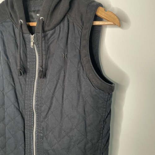 Hurley X Women's Navy Zip Up Fleece Casual Quilted Vest Jacket With Hood Size M - Picture 4 of 7