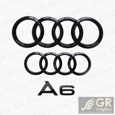 Audi A6 2012-2015 Front & Rear Rings Emblem Gloss Black 3PCS Combo Set