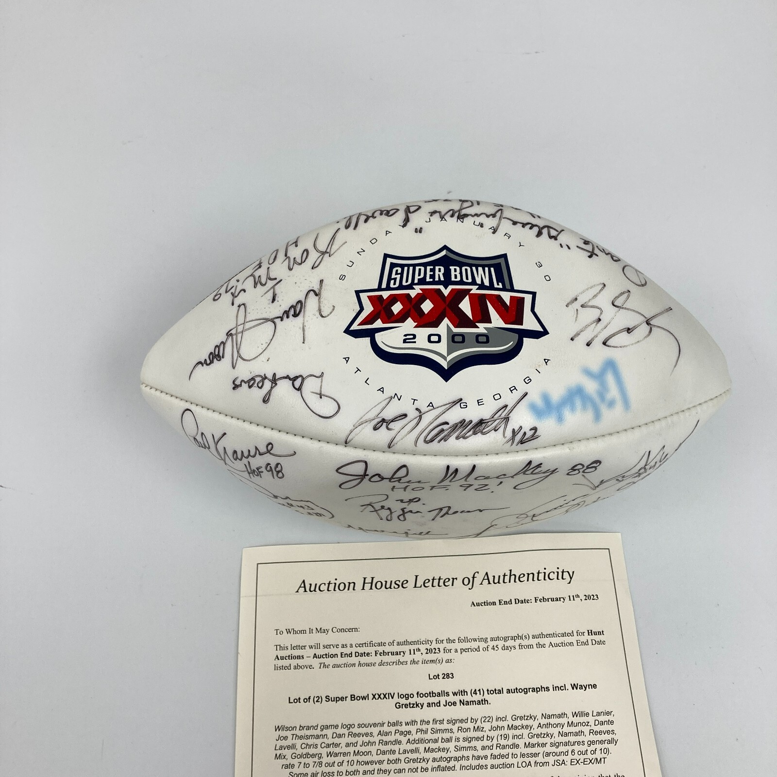 Joe Namath Autographed Signed & Wayne Gretzky Super Bowl Xxxiv Multi Football JSA COA 