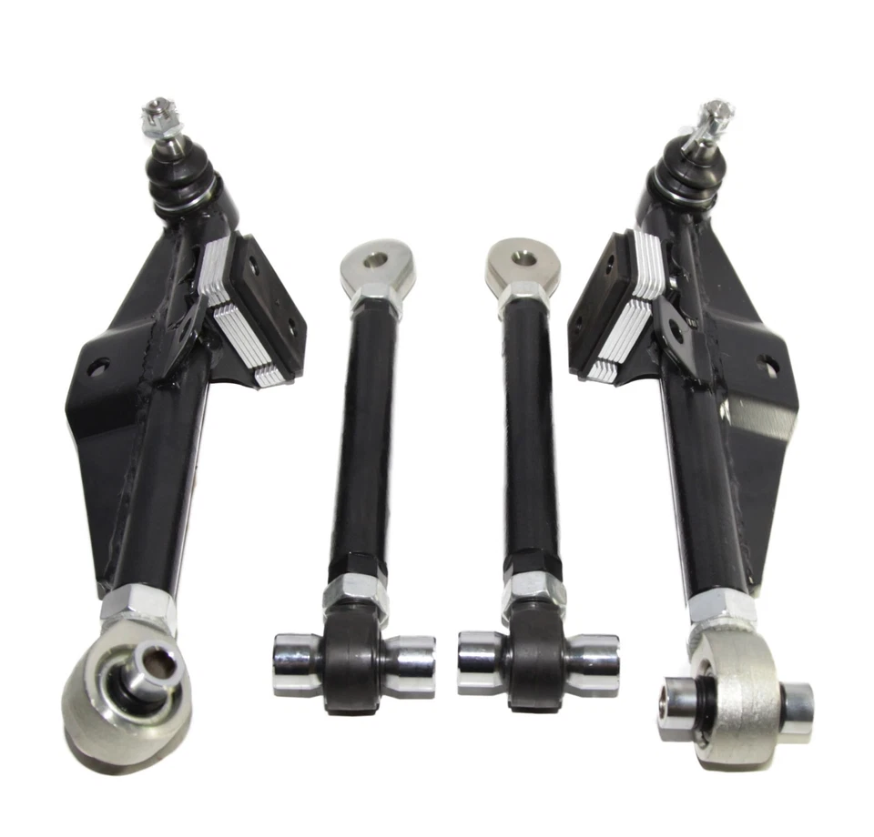 Brazos de control inferiores F+R negros + varillas de tensión de alto ángulo para 89-94 S240SX 180SX Foto 4 de 4