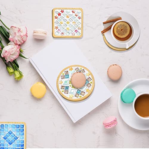 4 Sets DIY Glass Mosaic Tiles for Crafts,Mixed Color Mosaic Kits with Wooden - Picture 6 of 8