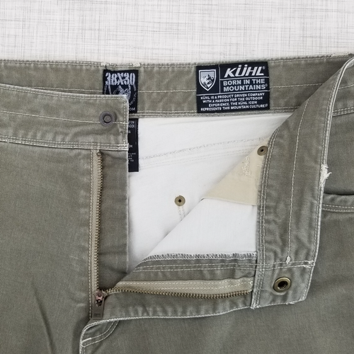 KÜHL Rydr Vintage Patina Dye Men's Jeans Green Size 38 x 30 Hiking Outdoor Pant - Picture 4 of 9