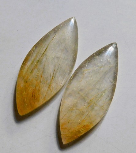 36.00 Cts Natural Rutile Quartz Cabochon Match Pair Gemstone 35X14.6MM - Picture 2 of 3
