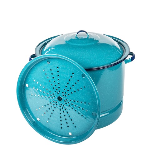 Olla de vapor esmaltada en acero de 34 cuartos de galón mariscos tamal/olla de stock con tapa y remache azul - Imagen 3 de 6
