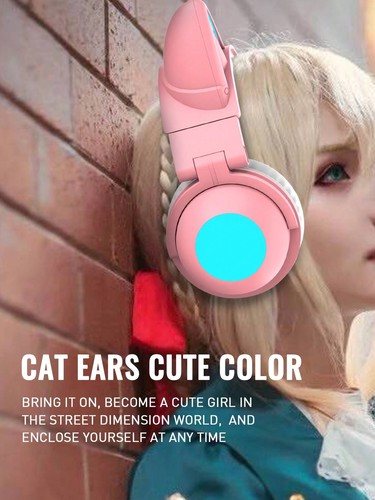 Wireless Cat Ear Headphones,Foldable Gaming Headset for Women,Hi-Fi Stereo Sound - Picture 3 of 48