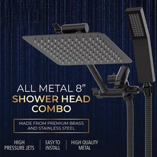 Matte Black 8 In All Metal Rain Shower Head With Handheld Combo Extension Arm
