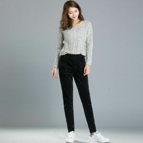 Women Ladies Fleece Corduroy Pants Thick Trousers Casual Tapered Winter Warm New - Bild 13 von 14