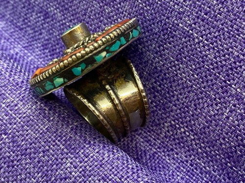 Türkis Koralle Sterling Silber Nepal Ring - Bild 5 von 12