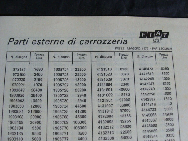 Catalogo Fiat parti esterne di carrozzeria 1978 500 850 X1/9 124 spider - Immagine 2 di 4