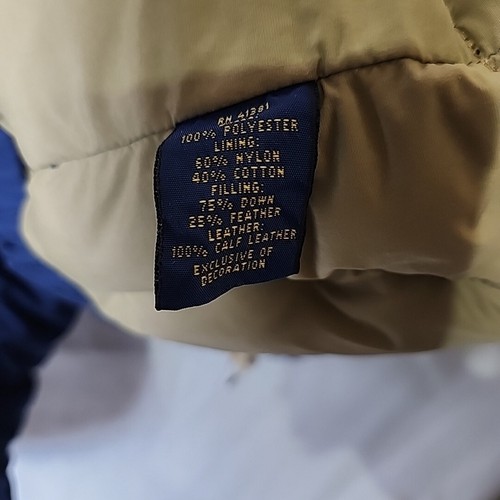 Polo Ralph Lauren Men XL Full Zip Snap Calf Leather Trim Puffer Down Blue Vest - Picture 7 of 7