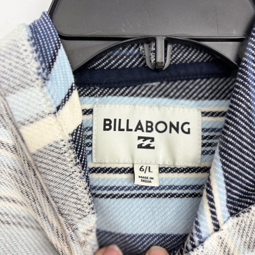 Billabong Boys Kids Size 6 Hoodie Shirt Blue White Stripes Inside Out Pattern LS - Picture 4 of 8