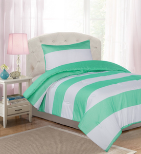 New Mint White 2 Piece Stripe Twin Xl Size Comforter Set Bedspread