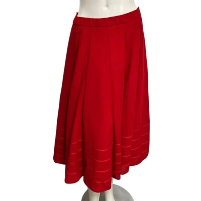 Vintage 80's Rot Midirock 10 Wollmischung 71.1cm Taille Band Rand True Retro - Bild 1 von 4