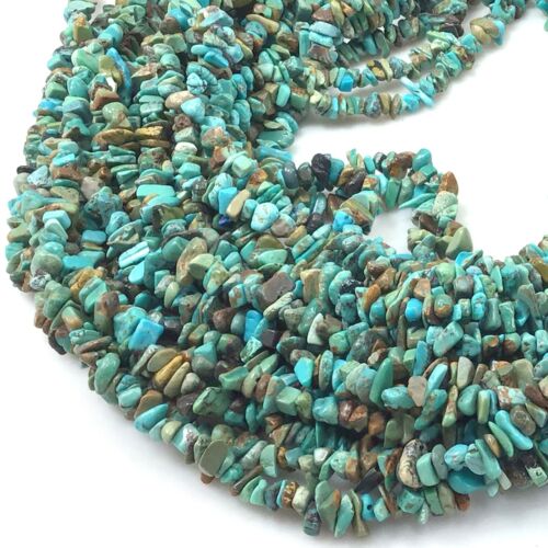 Piedra preciosa natural turquesa pequeñas fichas cuentas chip pepita forma libre 32" hebra - Imagen 4 de 5
