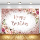 Happy Birthday Backdrop Girls Party Watercolor Floral Photo Background Banner