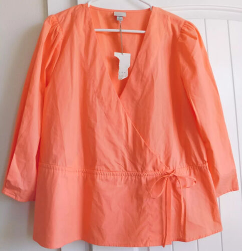 A New Day Top 3/4 Sleeve Wrap V-Neck Blouse Peach Pink Orange Cotton Shirt XL - Picture 3 of 3
