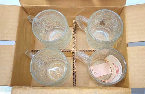Fantasia Glass Mugs Set Of Four Embossed Elegant Dining Beautiful Floral Pattern - Picture 2 of 6