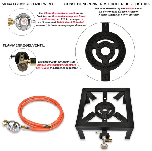 8 KW DE/AT gas stool stool cooker economical with 150 cm hose & 50 mbar controller - Picture 7 of 15