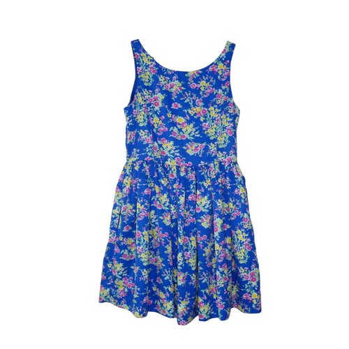 Polo Ralph Lauren Girl's Sz 14 Blue Yellow Pink Flowers Fit Flare Dress Lined EU - Picture 3 of 12
