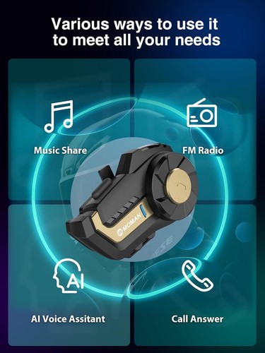 Moman H2PRO 1000m Motorcycle Headset Helmet Intercom Music Share Single PACK - Picture 3 of 8