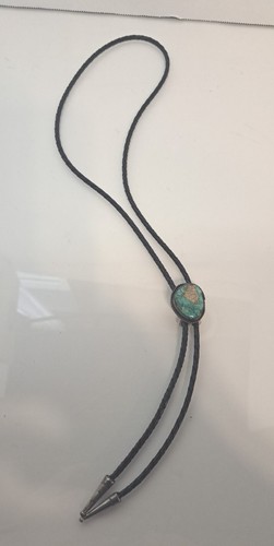 Navajo Bennett Sterling Silver 1"x1" Turquoise Stone Bolo Tie Necklace - Vintage - Picture 2 of 5