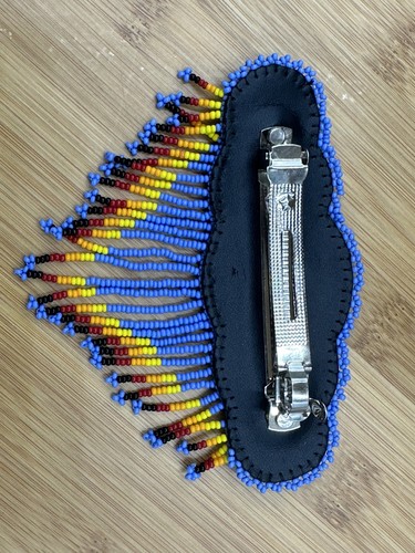 Handmade beaded Lavender, Black Native style fringe French barrette - Picture 5 of 5