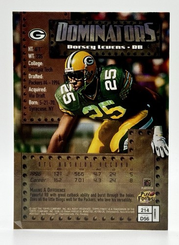 1997 Finest Dominators #214 Dorsey Levens Green Bay Packers - Picture 2 of 2