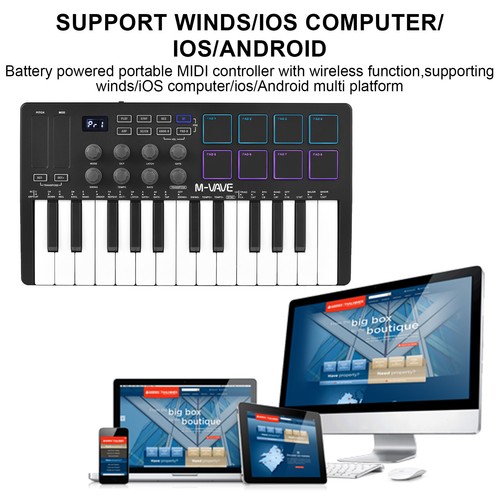 M-VAVE 25 Key USB MIDI Keyboard Controller with 8 Knobs 8 Backlit Drum Pads F3R3 - Picture 10 of 11