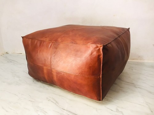 Moroccan Pouffe Ottoman Leather New Genuine Footstool Real 30'' Unstuffed Brown - Picture 3 of 4