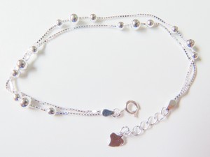 Authentic-925-Sterling-Silver-5mm-Bead-with-Box-Link-Chain-Bracelet-19-5cm-L