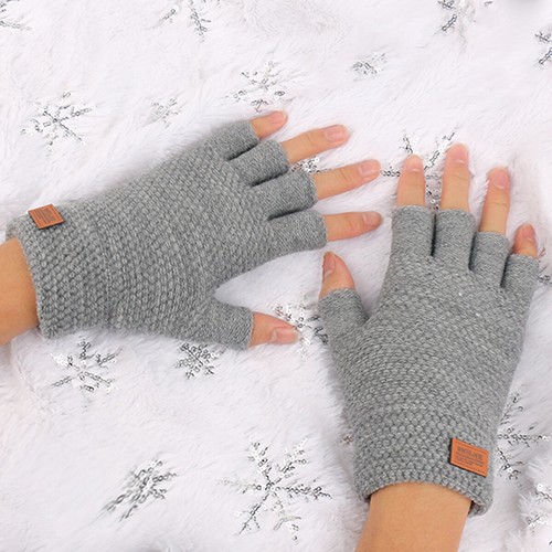 Thermal Knitted Fingerless Gloves Warm Winter Half Finger Gloves for Men Women - Picture 15 of 20
