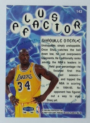 1998 Fleer Tradition Plus Factor Shaquille O'Neal #143, Los Angeles Lakers, HOF - Picture 3 of 4
